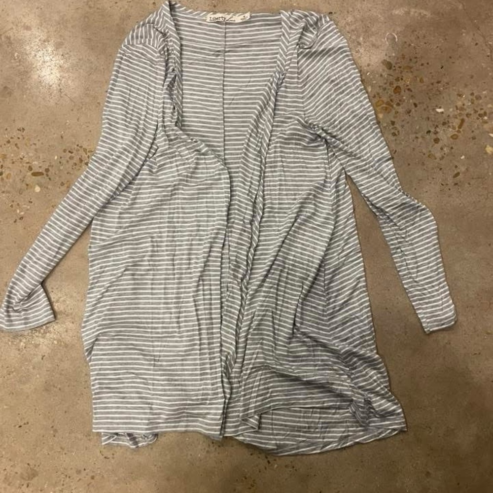 Striped Gray Long Sleeve Cardigan
